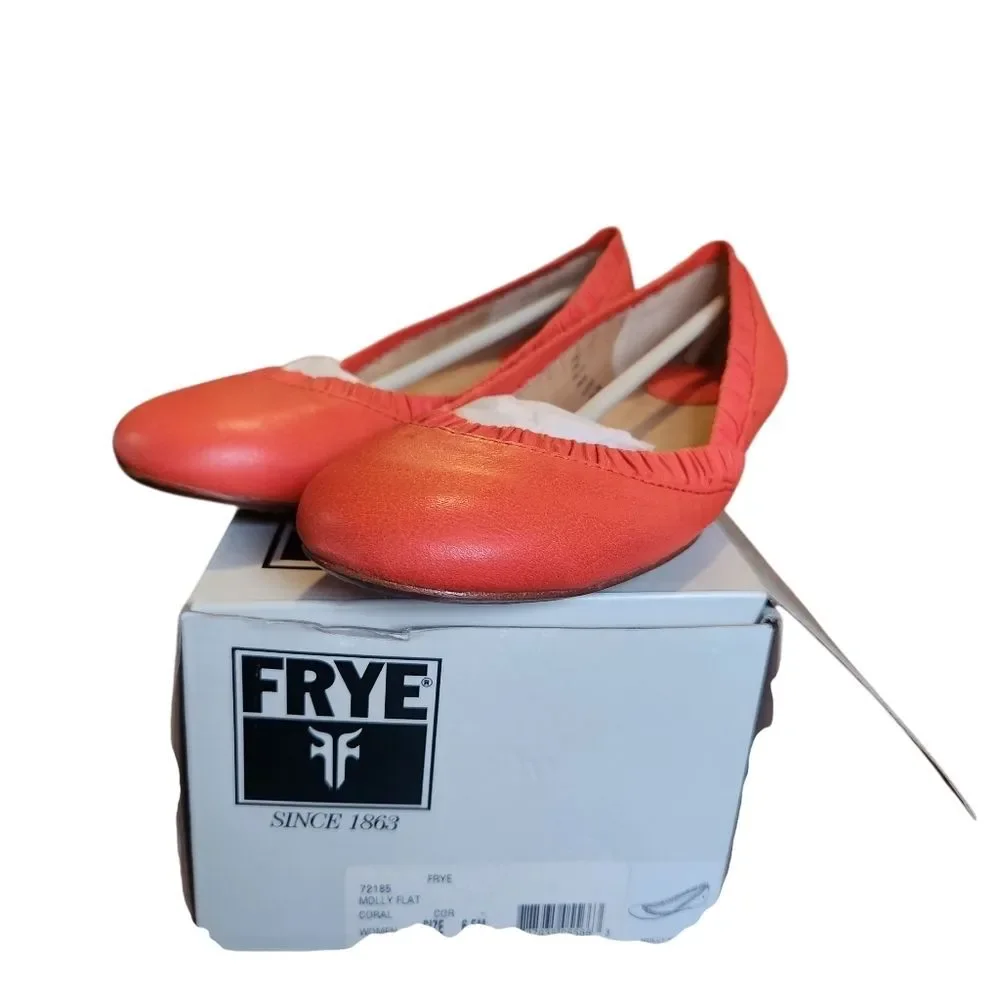 FRYE Molly Women's 6.5 Red Orange Leather Ballet Flats NEW Vibrant Statement